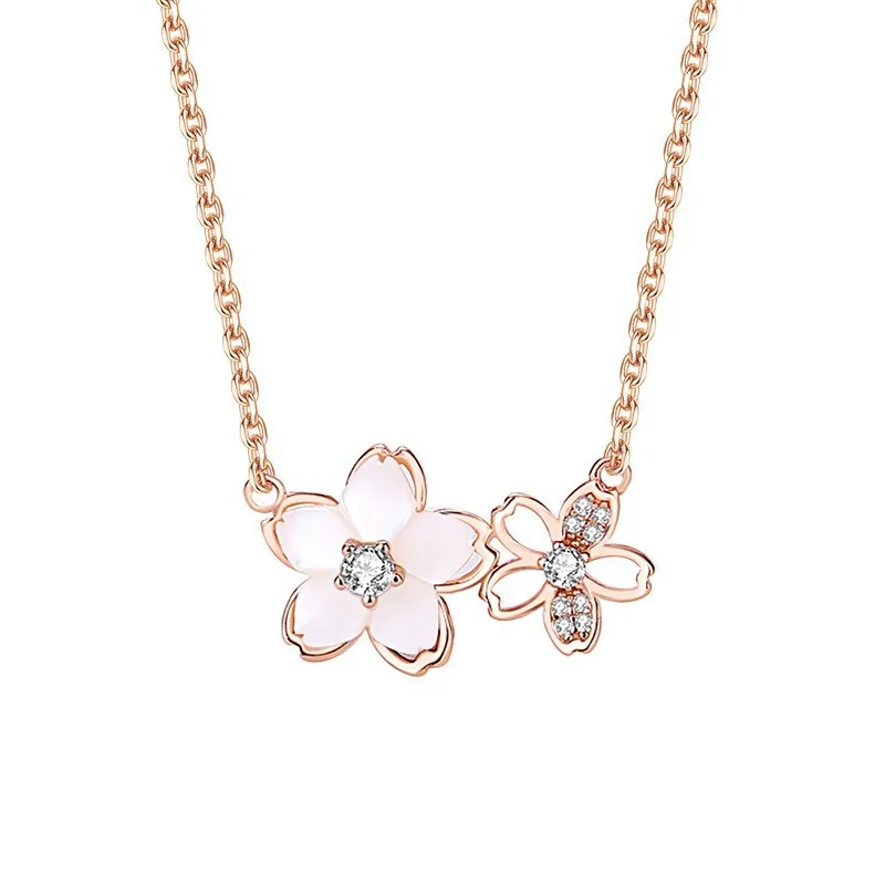 Fashional Cherry Blossom Copper Zircon Necklace with Super Fairy Peach Blossom Gold Plating Clavicle Fine Chain for Women Gift