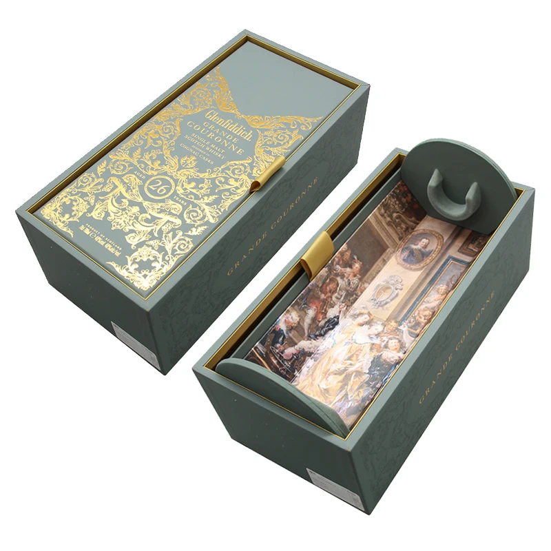 Custom Luxury Matt Green Rigid Cardboard Liquor Set Packaging Boxes Champagne Whisky Red Wine Bottles Glass Paper Gift Box