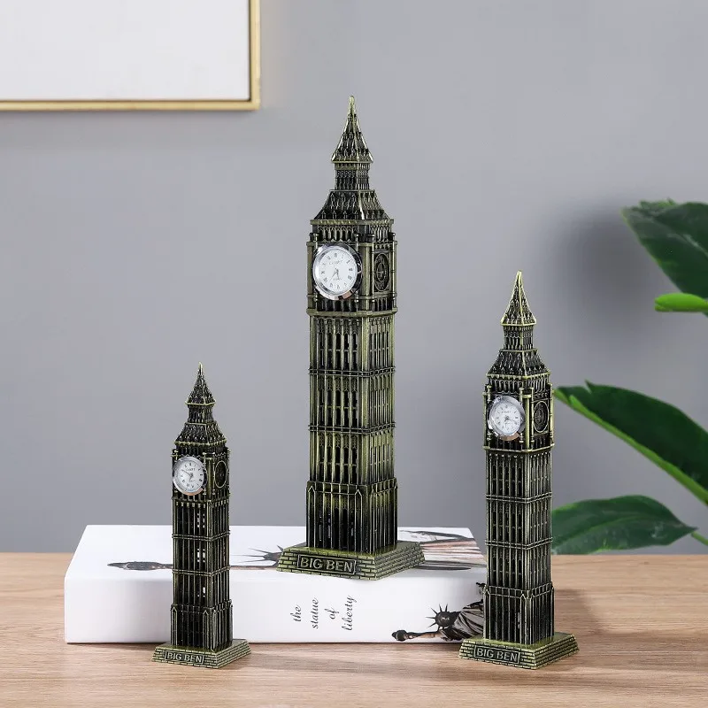 Vintage bronze Big Ben clock tower decoration in the living room wine cabinet porch table decoration landmark building model dec