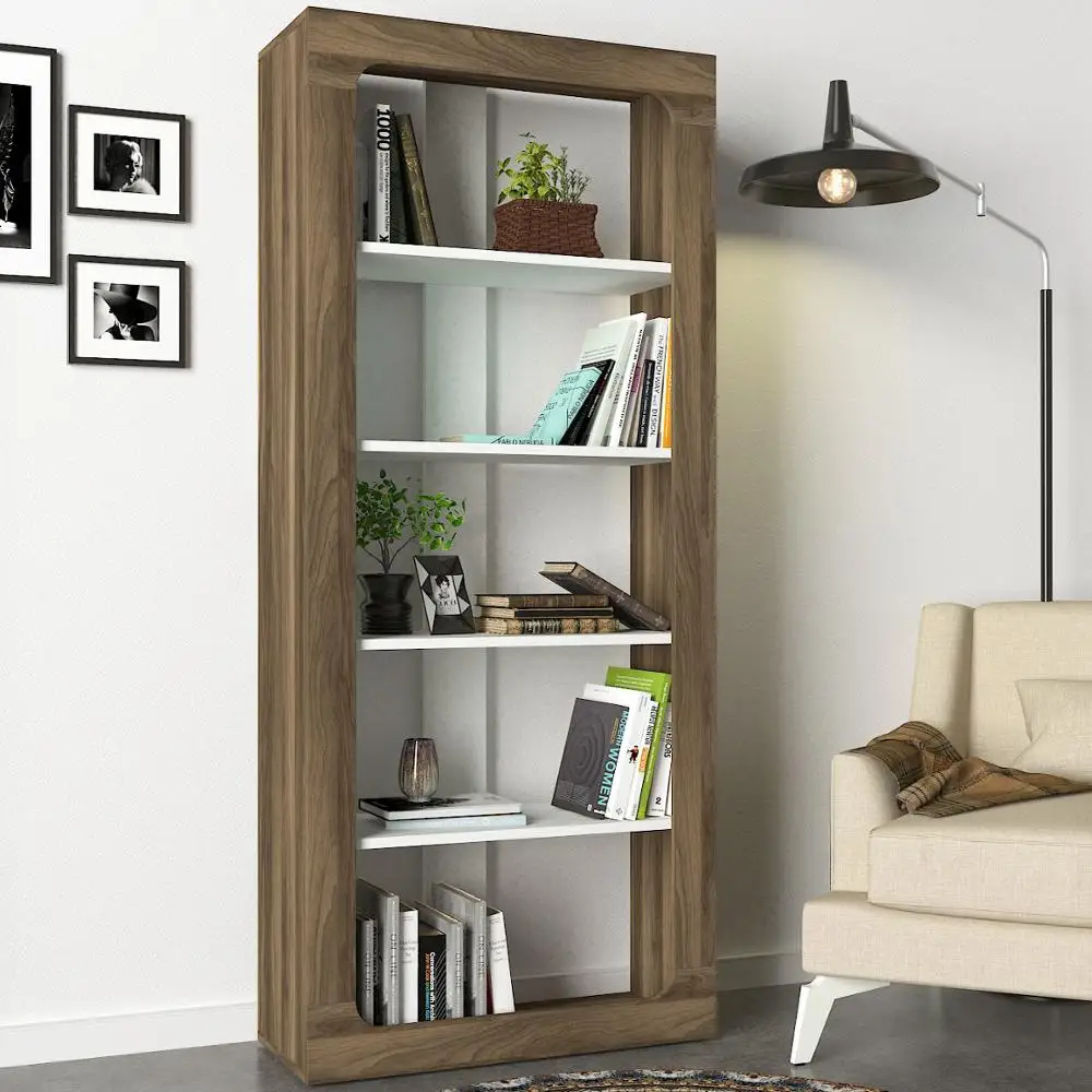 Exclusive Rentes Modern Book Shelf Wooden White Walnut Bookcase