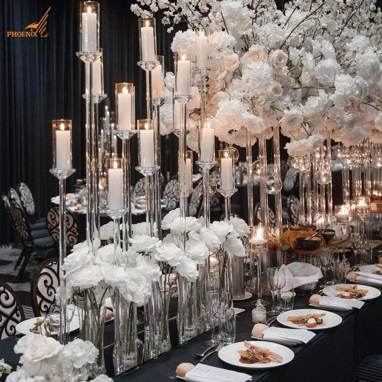 Factory Hot Sale 10 Arms Candle Holders Crystal Candelabra Centerpieces Glass For Wedding Decoration