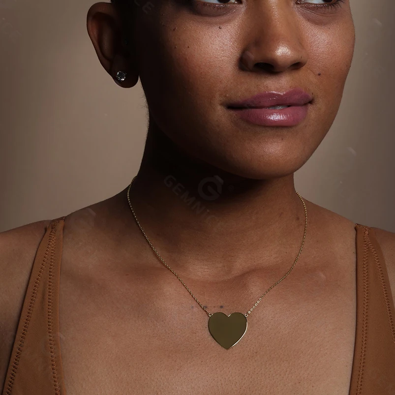 Gemnel minimalist jewelry best selling 925 silver polish finish gold plated large heart pendant necklace