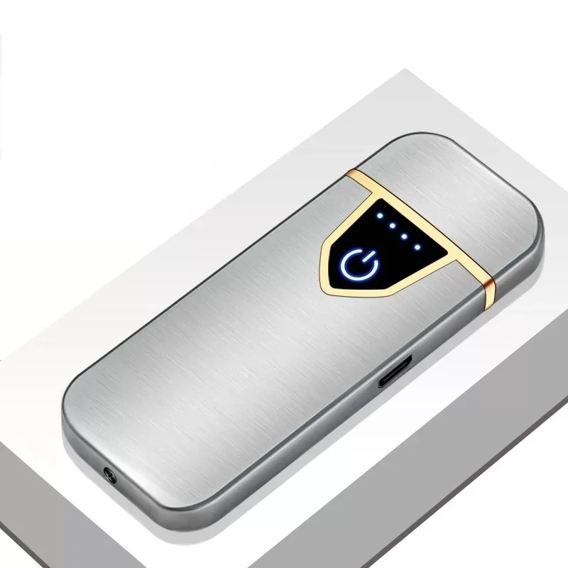 Custom Logo Windproof Electric Double Ignition Lighter USB Plasma Rechargeable Lighter with LED Battery Indicator