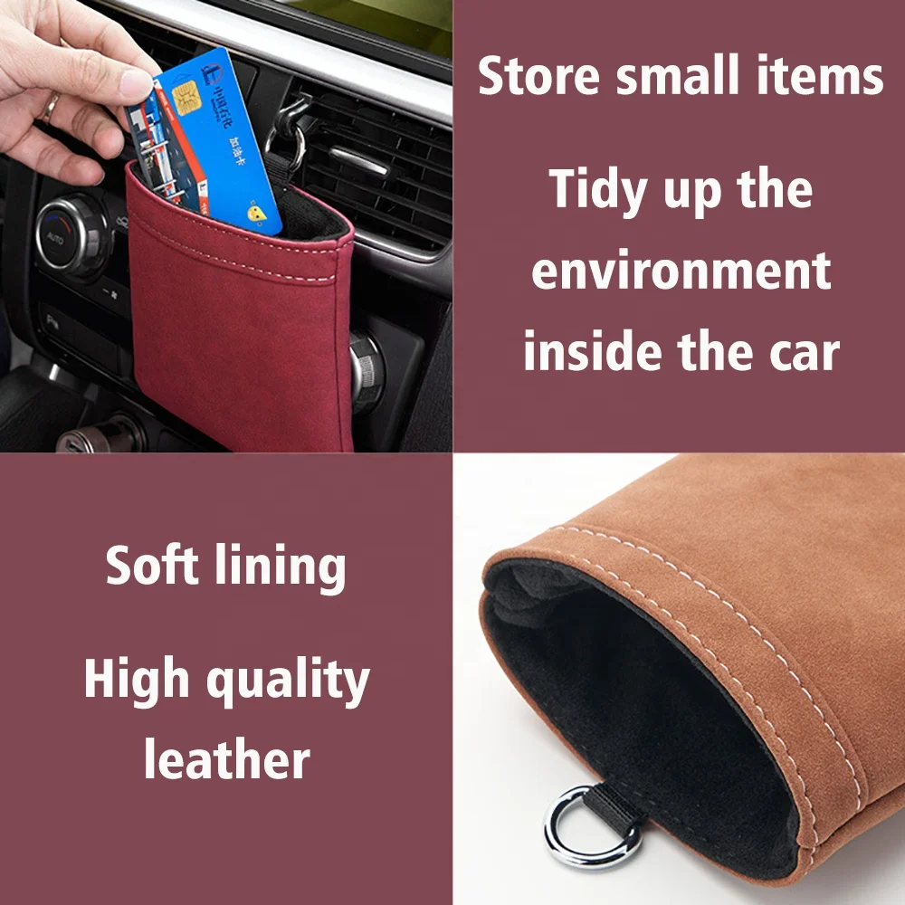 Car Outlet Hanging Organizer Seat Pockets Pu Leather Adjustable Storage Bag For Iphone Glasses Keys