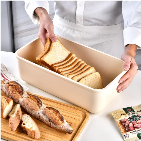Large Capacity Bread Storage Box Baking Food Grade Wooden Lid Rectangle and Oval Shaped