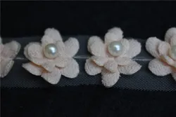 Wholesale chiffon 3d flower embroidery border lace with pearls
