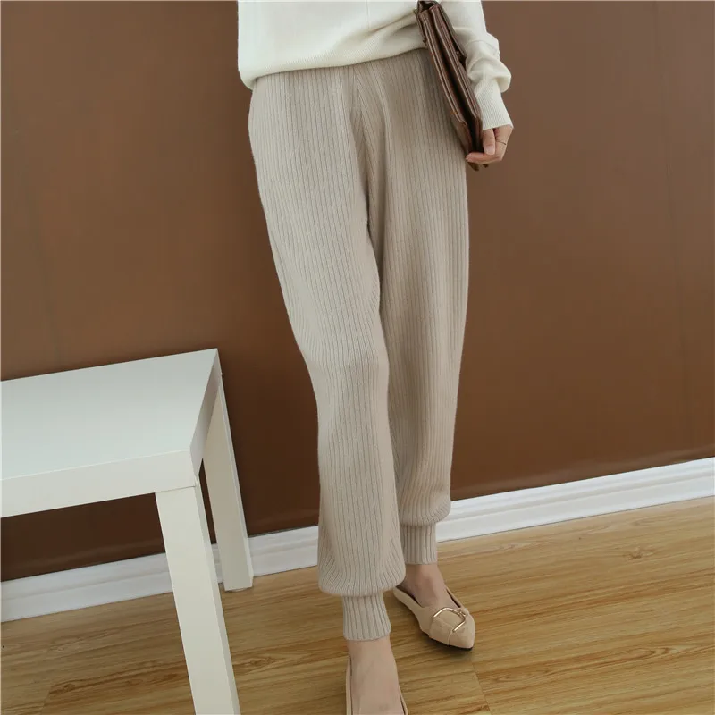 Square Fonda  Cashmere Rib Knitting  Women Pants Loose High Waist Pants Ladies Trousers.