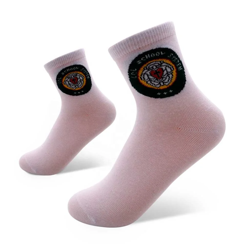 Custom Logo Socks Factory Wholesales Custom 100%cotton White Uniform School Student Socks Secondary School Socks