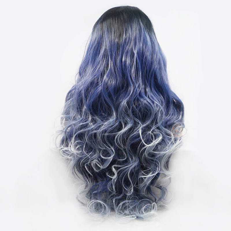 Factory Dropshipping Perruque Synthetique Dark Blue Mixed Color Body Wave Cosplay Wig With Lace Front