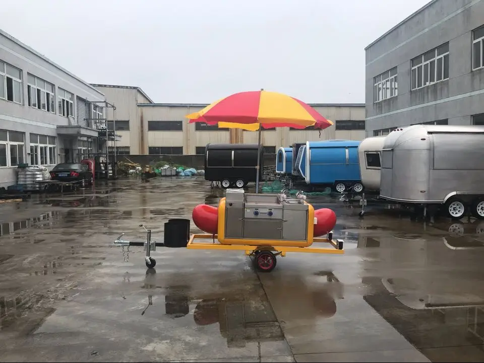 Commercial Hot Dog Cart Tricycle Small Size Hot Dog Shape Design Food Cart Snack Food Mobile Service Equipped Trolley