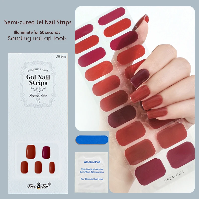 OEM Semi Cured Gel Nail Wraps Stickers to Cure uv nails stickers quality Semi-cured Jel Nail Strips beauty products for women