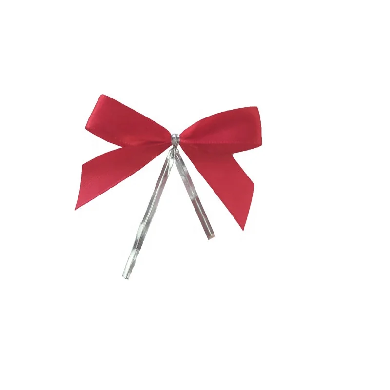 Wholesale Red Satin Ribbon Bow with Metal Twist Tie - Perfect for Christmas Gifts and Packaging