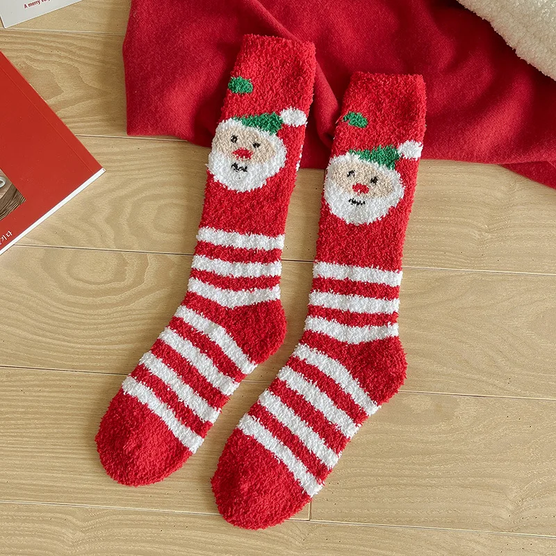 Winter warm women calf socks coral velvet sleeping stockings Christmas gift socks
