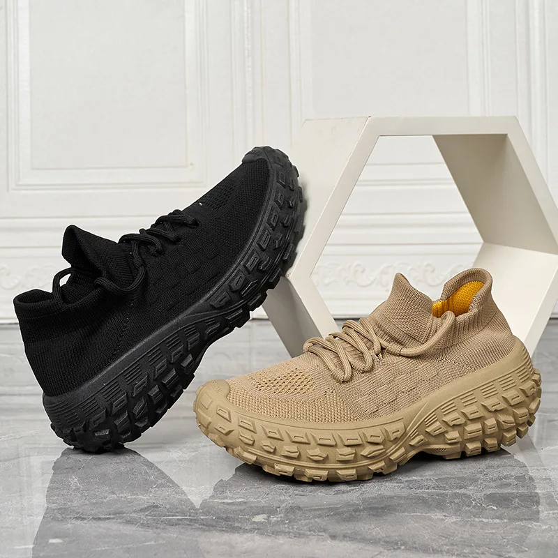 New autumn flying woven breathable and comfortable tire sole dad shoes couple thick sole versatile sports casual shoes