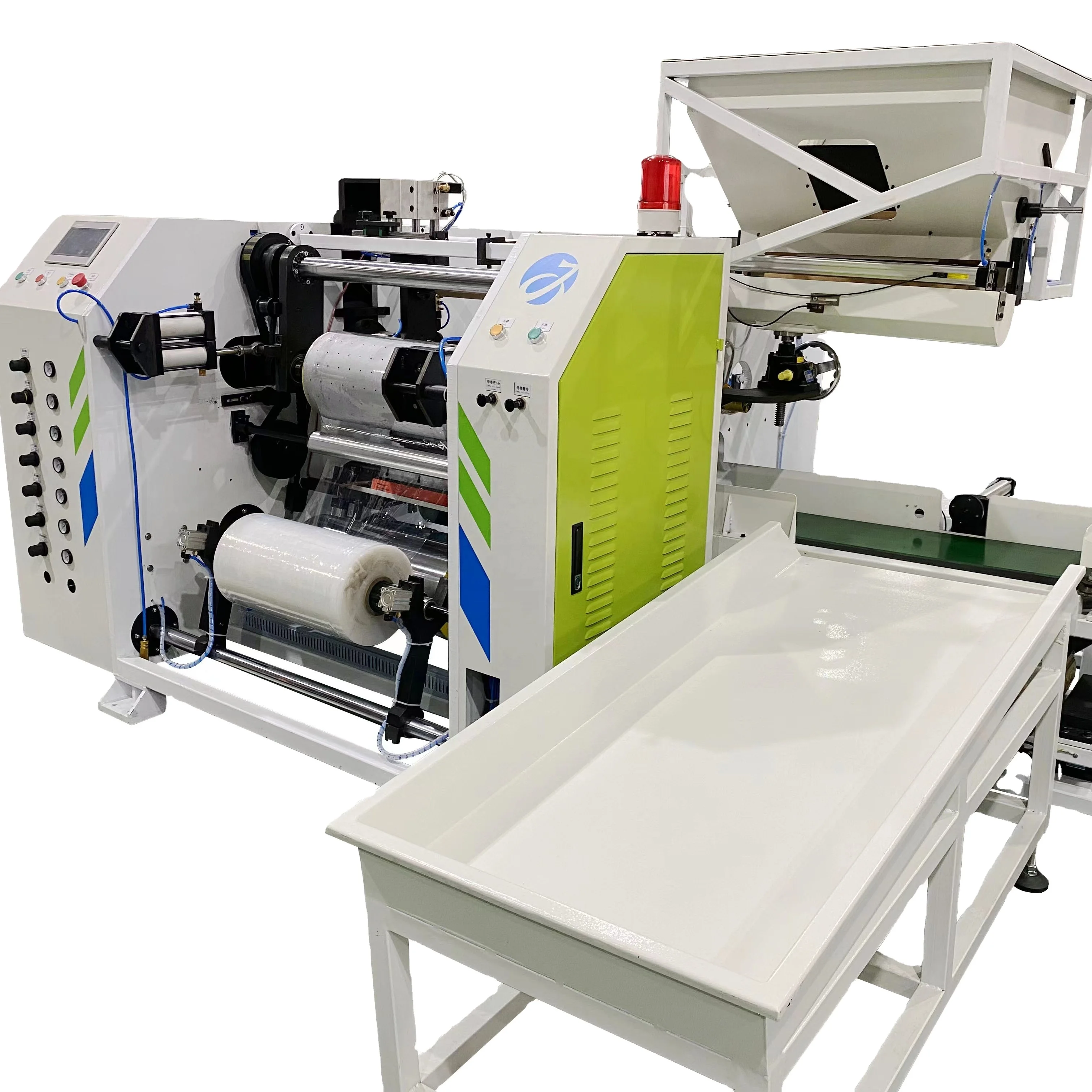 Stretch Film rewinder  4 Station LLDPE Winding Film rewinder PE  Plastic Film Automatic Rewinding Machinery with 76mm air shaft