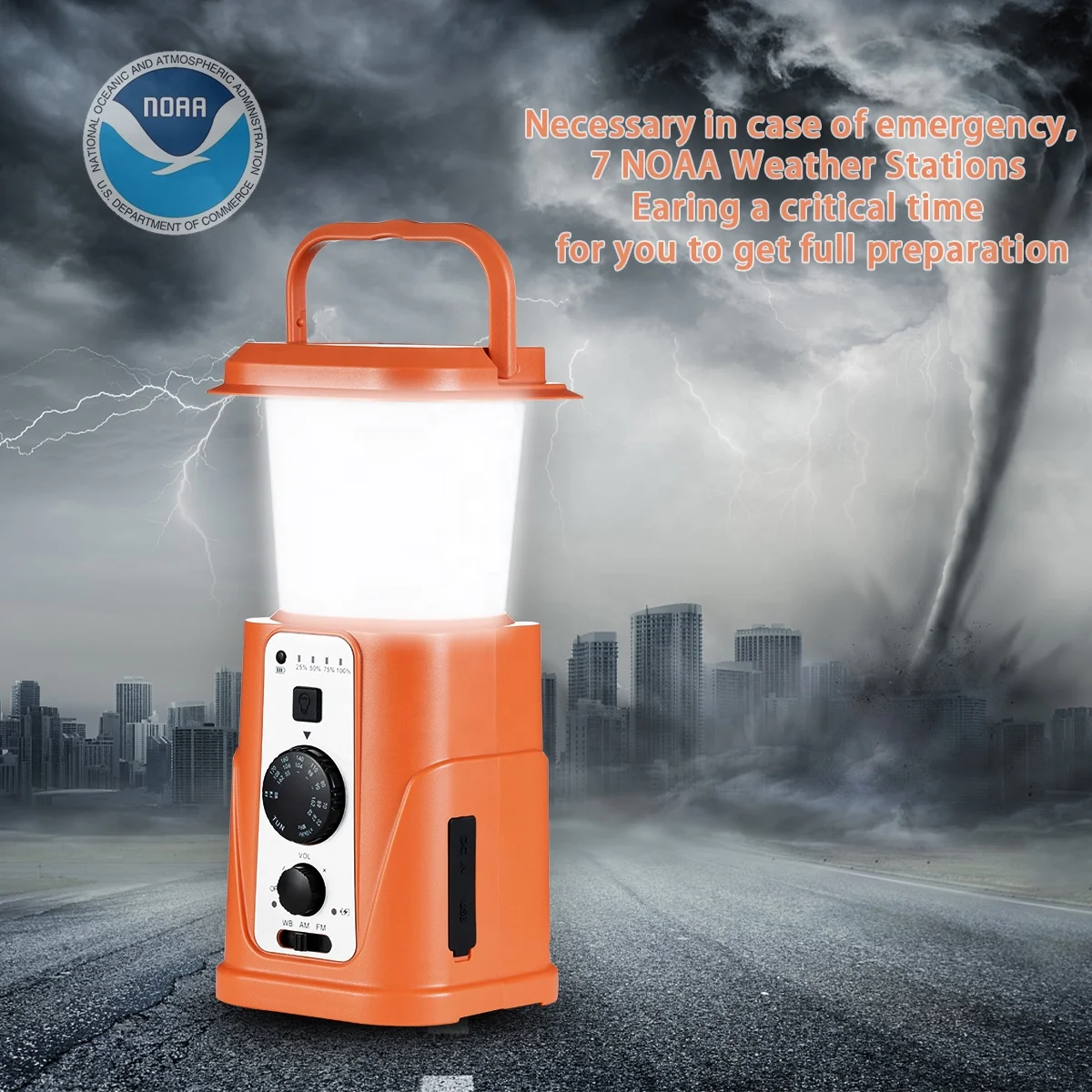 NOAA Emergency Weather Radio Portable Power Bank with Solar Charging Hand Crank & Battery Operated SOS Alar