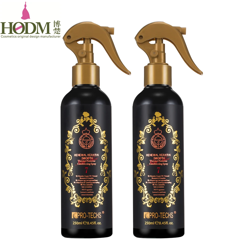 Частная этикетка 250 мл тепловой защиты марокканское масло для ухода за волосами спрей + обновление на кератиновых пластинах Гладкая протектор