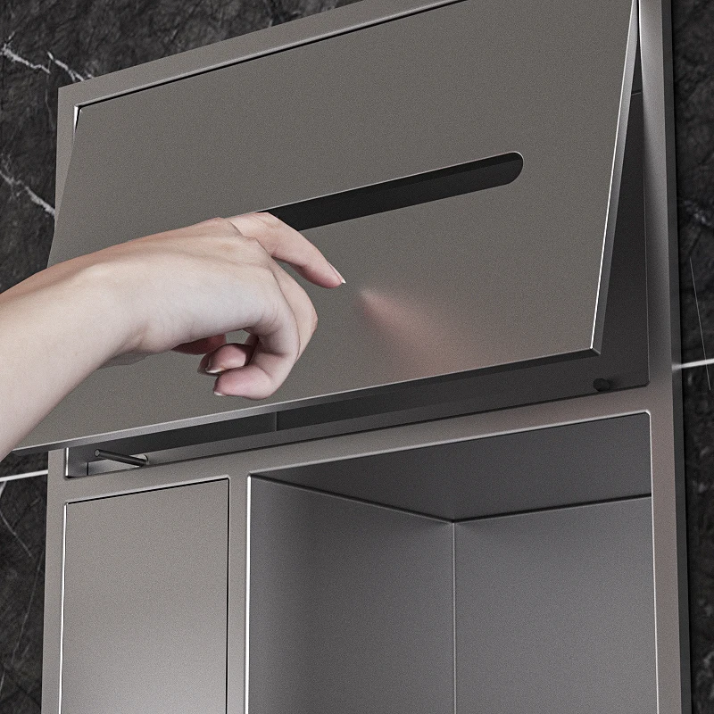 Bathroom recessed stainless steel trash can niche wall mounted toilet paper roll modern Multi Function rubbish bin