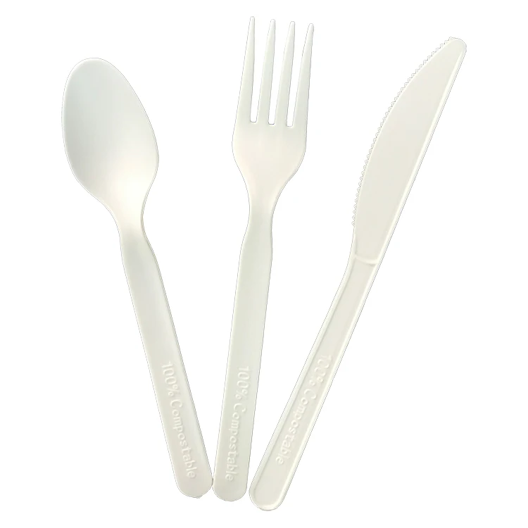 EcoNewLeaf PLA Bio Green Design Your Own Fast Food Disposable Cutlery Manufacturer Party Natural Compostable Cutlery Set in Box