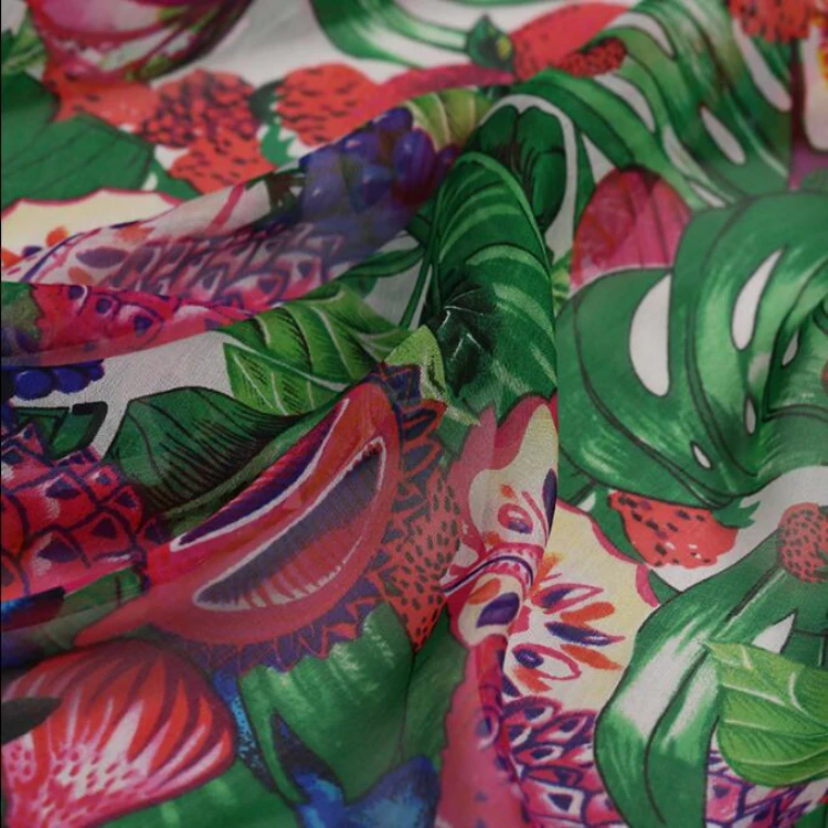 Chinese Silk Fabric Digital Printed Crinkle Chiffon Silk Fabric by the Yard