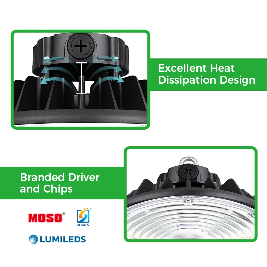 DLC 347V 200W 150w UFO Led High Bay Light Dimming Cost-Effective 5000K Workshop Sensor Fixture Spot Light