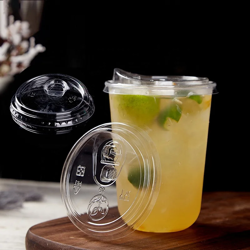 Custom logo disposable u shape plastic cups soft clear bubble tea plastic cup with lid boba cup