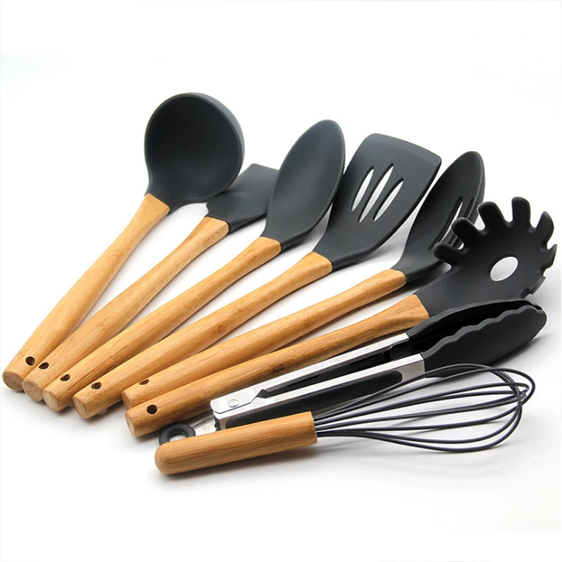 Top Seller Kitchen Accessories Silicone Utensils Cooking Sets Cookware Set Kitchen Utensils Set With Bamboo Handle