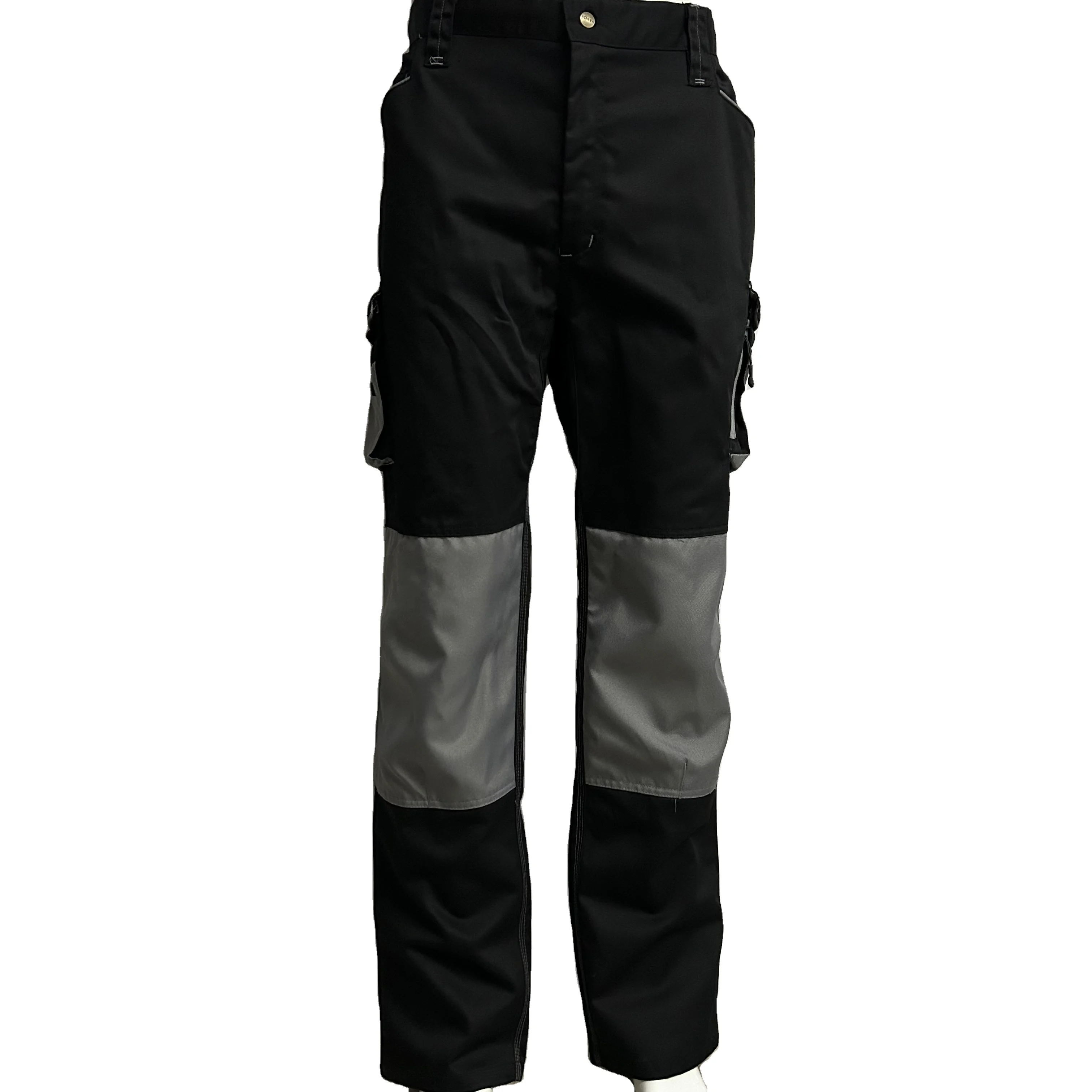Heavyweight 100% Cotton Multi Pockets Work Trousers OEM Black Workwear Uniforms Custom Cargo Pants For Men With Knee Pads