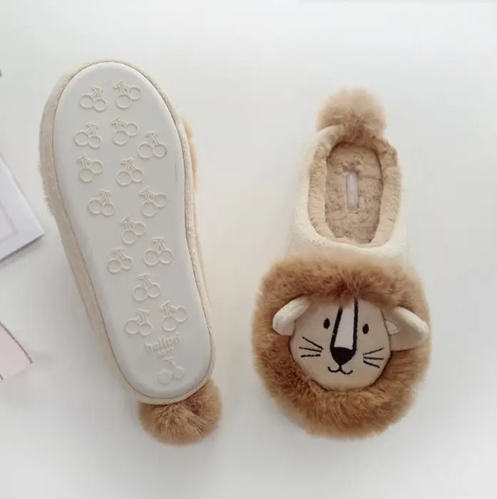 Cartoon warm cute lion indoor home rubber sole non-slip cotton slippers female gift