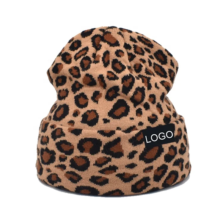 
Winter Style Beanie With Pom Pom for Women, Slouchy Cable Knitted Toddler Skull Hat, Fashion Knit Leopard Beanie Hat 