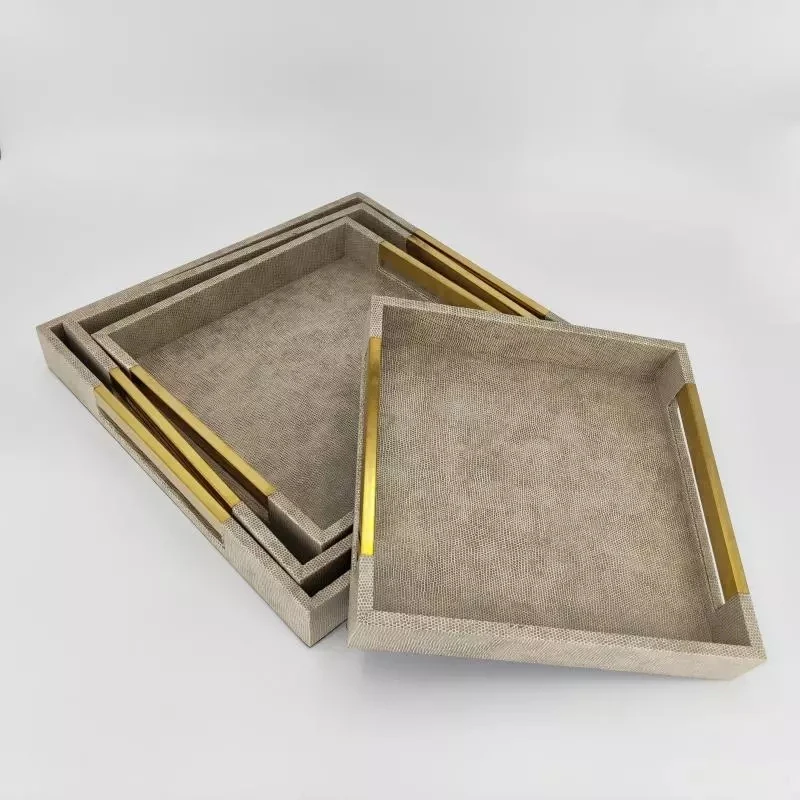 Simple and modern fruit bowl hotel model room sales office perfume accessories wood metal leather storage tray