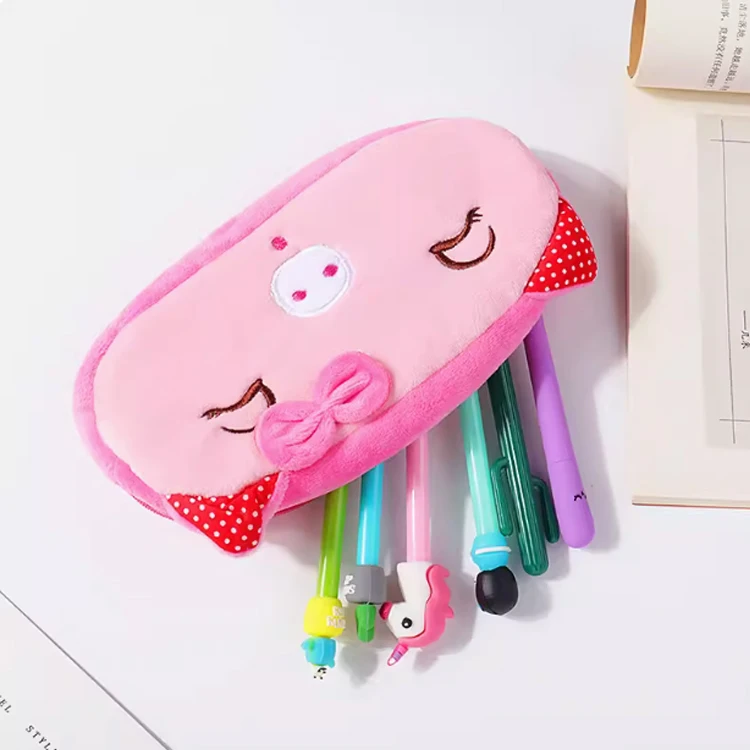 Wholesale Cute Cartoon Animal Children Kawaii School Stationery Zipper Pouch Felt Creative Plush Pencil Case Bag