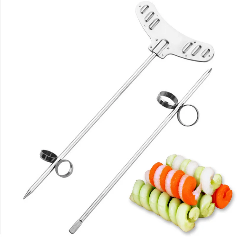 2PCS Cucumber Carving Roller Set Stainless Steel Vegetable Spiral Cutter for Fruit Potato Carrot