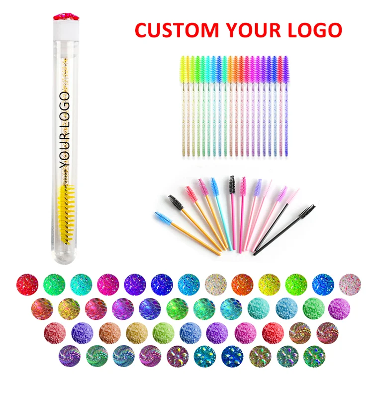 Pinky Leem Customized Private label lash brush tube diamond disposable eyelash brush spoolie pink mascara wand in tube