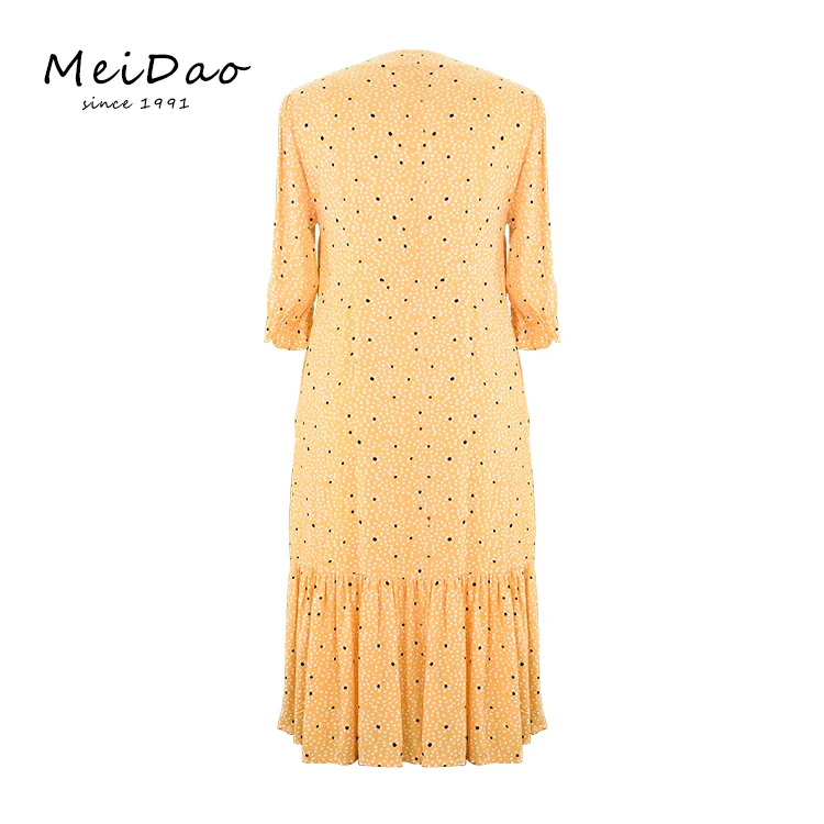 MEIDAO-140161 Yellow Printing Long Spring Dress