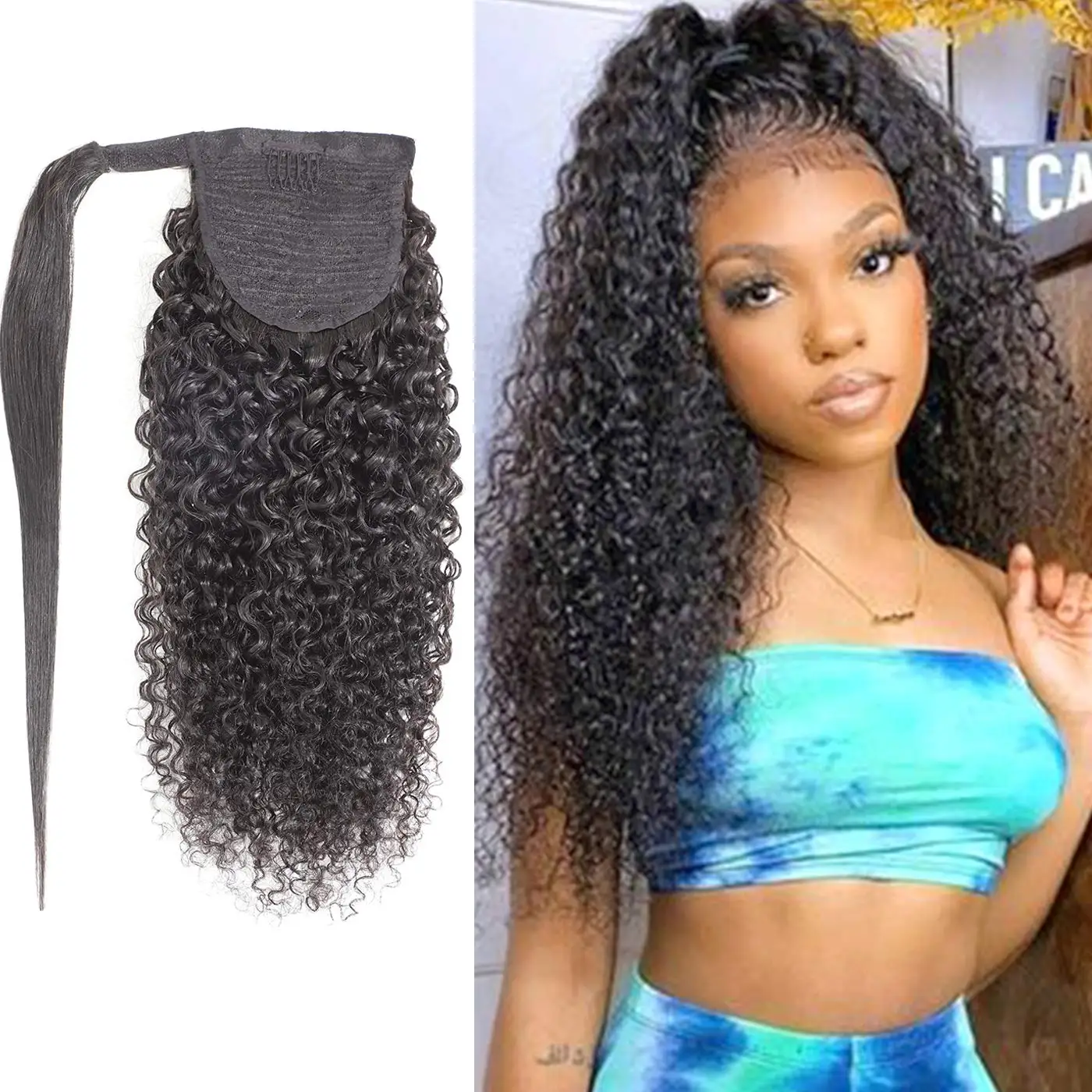 Raw Vietnamese 100% Cuticle Aligned Human Hair Kinky Curly Ponytail Hair Extension Wrap Around Curly Ponytail Human Hair