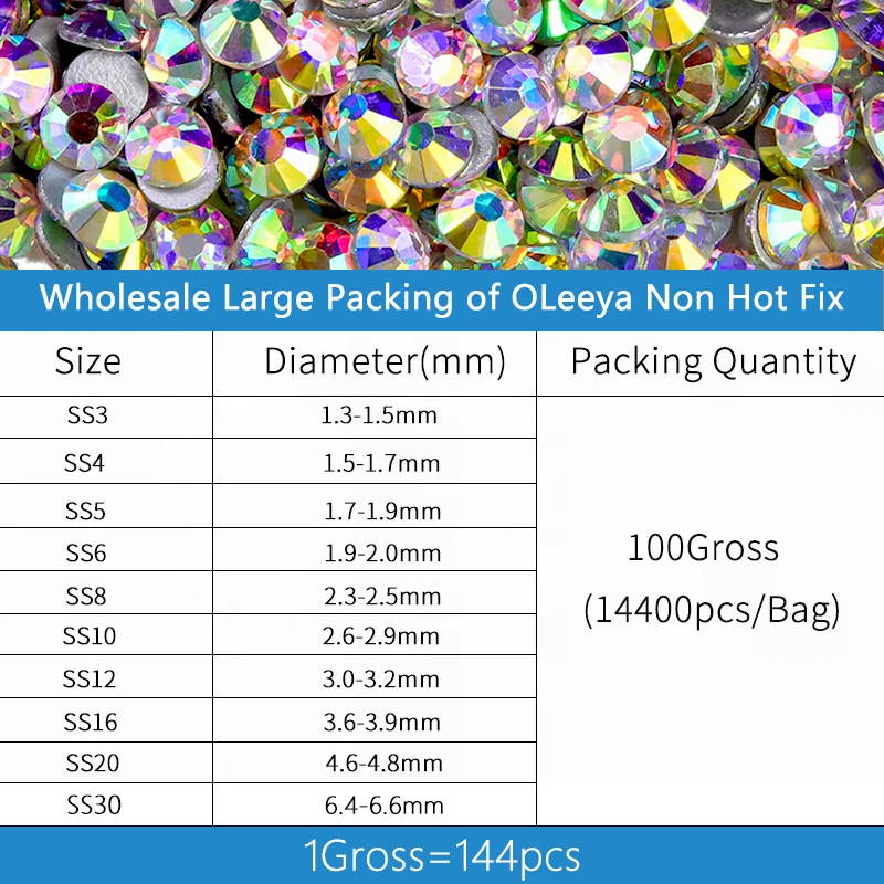 Factory Wholesale SS6-SS20 14400pcs Bulk Package Crystal Glass Rhinestones Flatback Non hotfix Rhinestone For Nail Art Garment