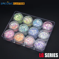 LG Series PET Rainbow Glitter Powder 8g in Jar 12 Colors in a Set For Nail Polish Craft Christmas Decoration Art