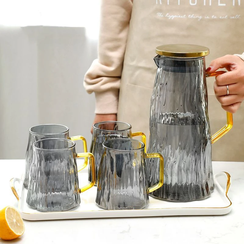 
Household Simple Glass Cold Water Bottle Sets With Lid 5-piece Set Kettle And Cup Glass Cold Kettle Set LOGO Can Be Printed 