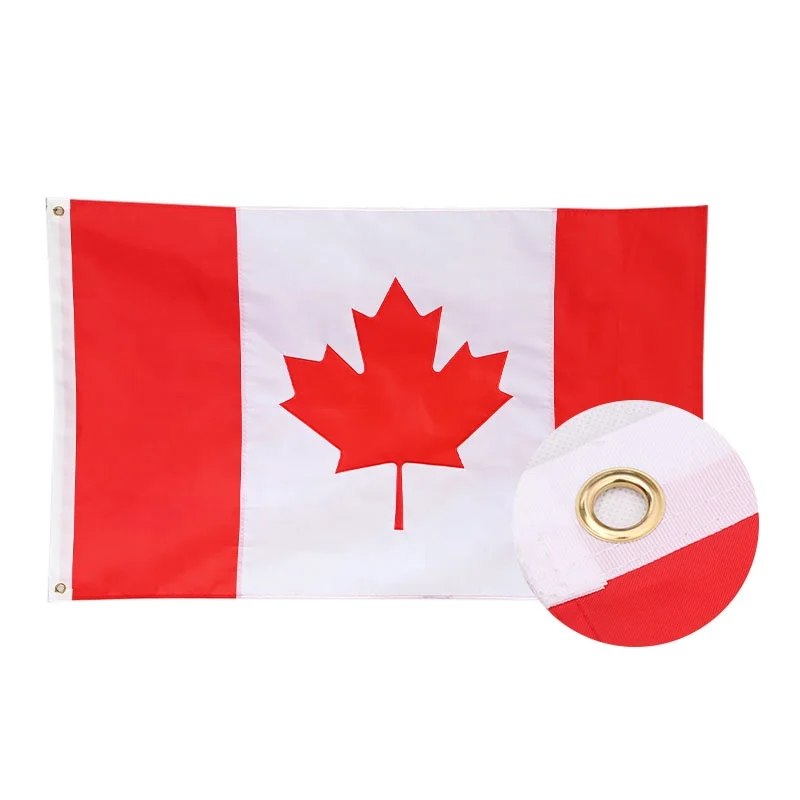 Wholesale 3x5 feet embroidered Canadian flag High quality flag custom hand waved garden fan scarf flag