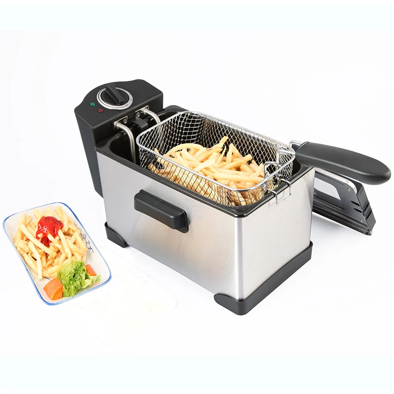 Deep Fryer Electric Deep Fat Fryer with Basket Stainless Steel Square PTFE 120 XJ-10302 High Safety Level 3L Household 2000