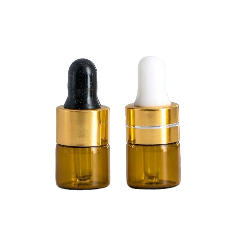 1ml 2ml 3ml 5ml Tester Amber Glass Aromatherapy Bottle Small Diffuser Essential Oil Dropper Bottle with Aluminum Cap