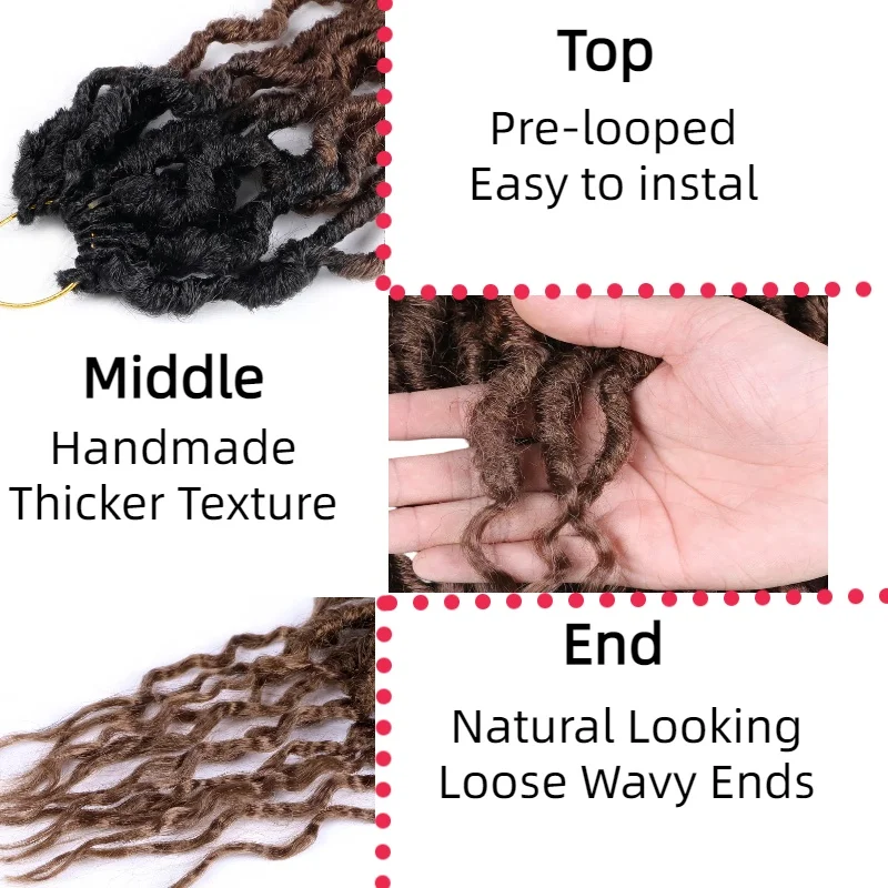 thetiFaux Locs Crochet Hair Curly New Goddess Locs Wavy Braiding Hair Pre-Looped Dreadlocks Sync Braids Extensions For Women