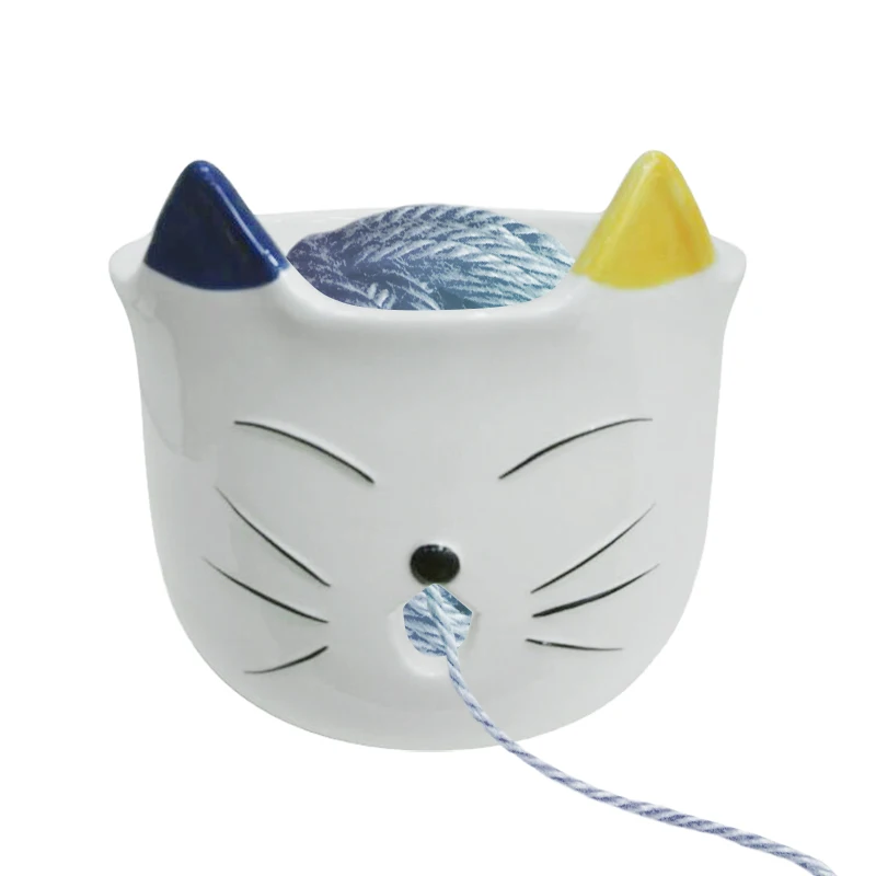 Unique Glazed Multifunction Decorative Pet Porcelain Yarn Holder Organizer Cat Ceramic knitting Yarn Bowls