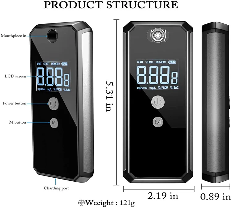 High Accurate OEM ODM Portable Electro-chemical Sensor Alcohol Detector Fuel Cell Sensor Breath Alcohol Tester Breathalyzer
