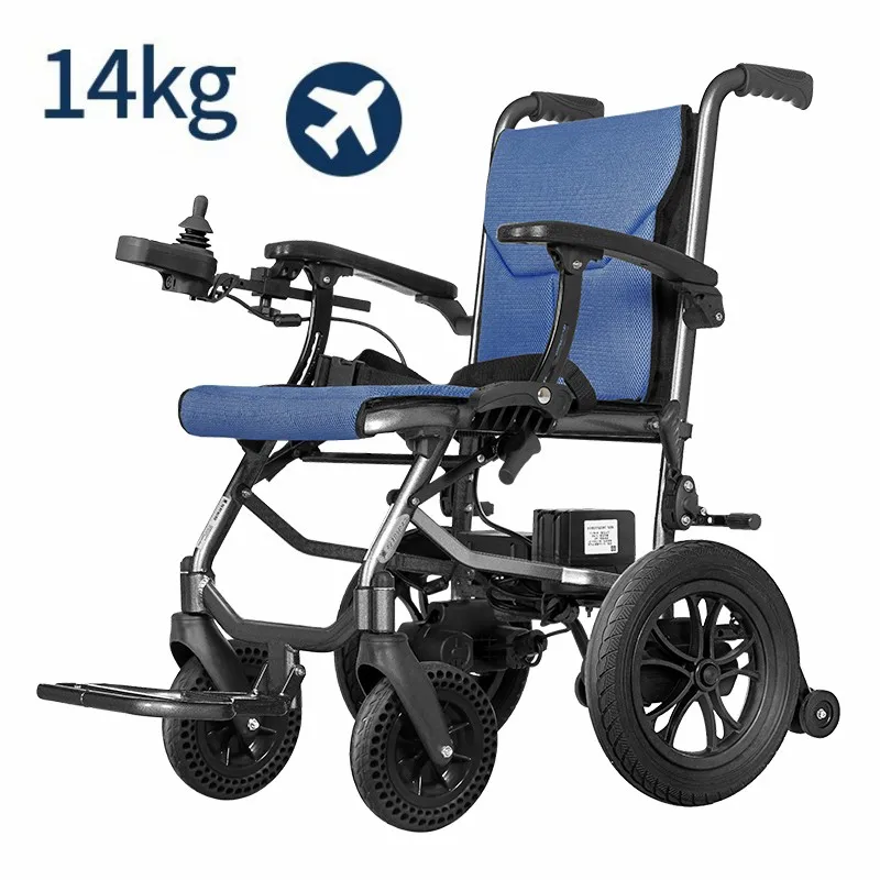 Airplane Blue color Handicapped Electric Wheelchair China Lightweight Foldable Portable Smart Electric Wheelchair