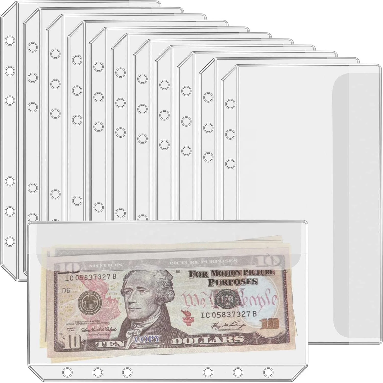 Binder Pocket 6 Holes Loose Leaf Bags A6 Binder Zipper Folders Plastic File Document Bags zipless cash envelopes