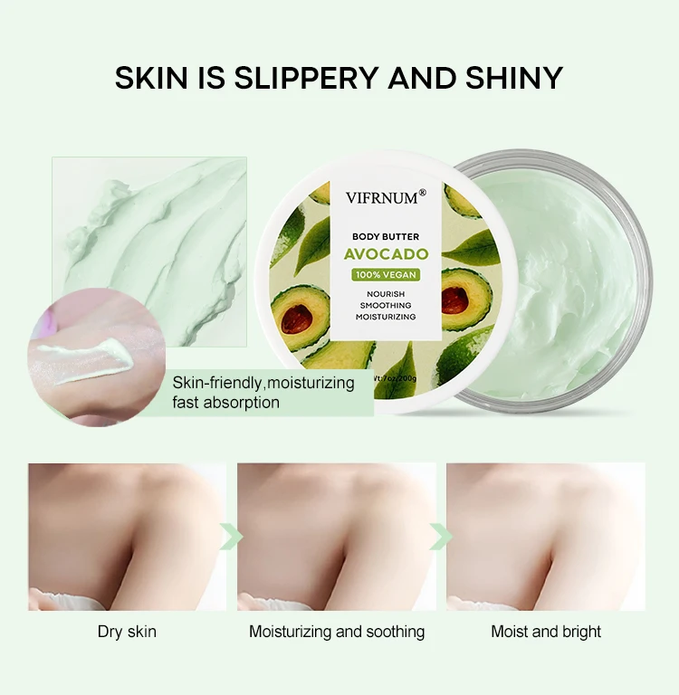 Hot Sale Custom Own Logo Natural Skin Care 100% Organic Avocado Body Cream Lotion Body Butter