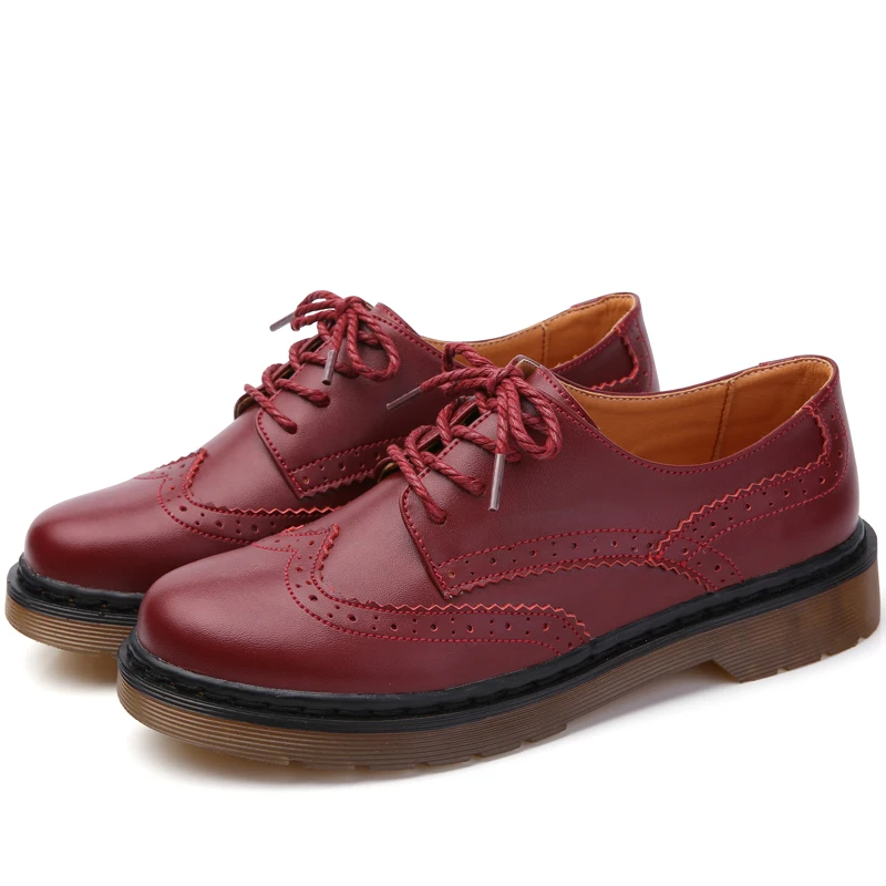 newest stylish zapatos mujer vintage leather ladies brogue shoes cow split leather women oxford shoes