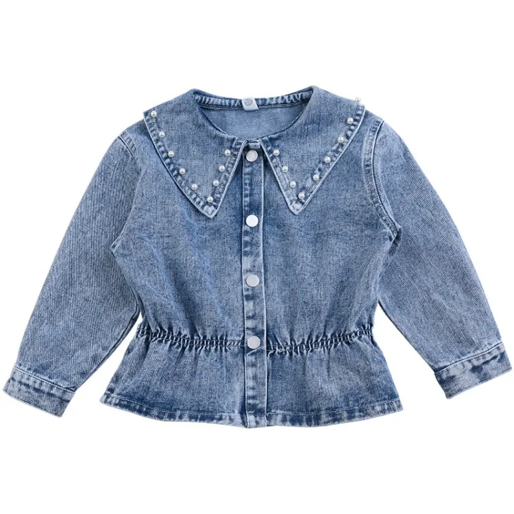 New Spring Kids Cute Pearl-necked Fashion Jeans Outerwear Baby Girl Denim Jacket